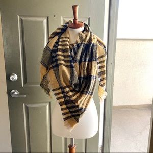 New Yellow Plaid Cashmere Acrylic Scarf Shawl